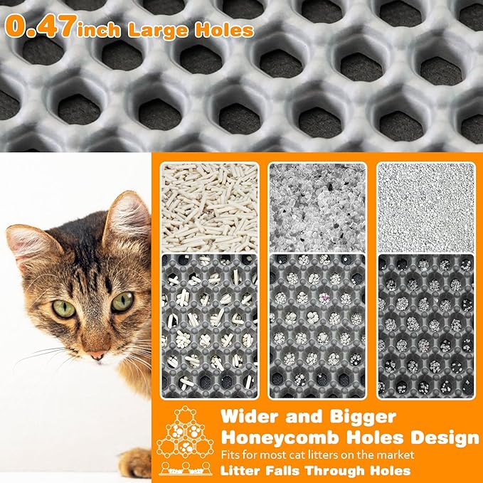Cat Litter Mat 16"x20",Double Layer EVA litterbox Mat, Black | Waterproof honeycomb large grid, urine-proof and odor-free. Traps litter, easy cleanup,Washable, non-slip backing