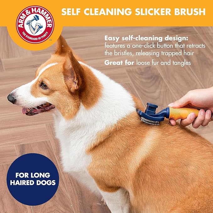 Arm & Hammer Deodorizing Slicker Dog Brush, Sweet Lily & Vanilla, 2-Pack | Fragrance transfer technology, baking soda infused, self-cleaning button, removes loose fur and tangles