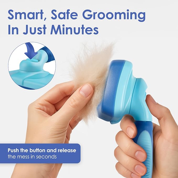 AKC Self-Cleaning Slicker Brush for Dogs & Cats, All Coat Types | Skin-friendly deshedding brush removes loose hair, mats and tangles with an easy-clean design.