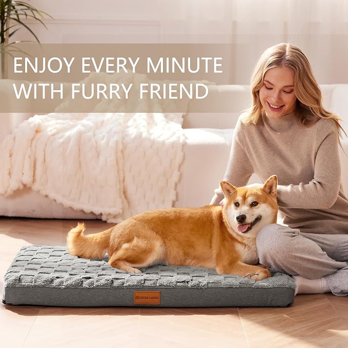 Patas Lague Orthopedic Large Dog Bed Washable Pet Crate Mat 36''X24'' Grey | Egg-Crate Foam Dog Couch For Large Sized Dogs, Waterproof Removable Cover, Soft Pet Bed With Nonskid Bottom