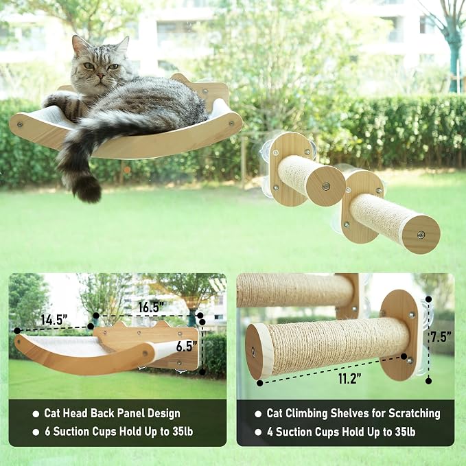 Cozy Cat Window Perch with 2 Pack of Sisal Window Shelves | Cat Window Hammock for Indoor Cats，Strong Suction Cups, Easy Install，for Sunbathing, Napping & Overlooking
