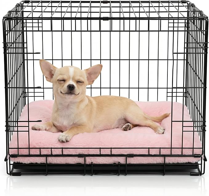 Dog Crate Bed 18x12 for Small Dogs,Washable Puppy Crate Mat with Non Slip Bottom,Soft Dog Crate Pad,Pink