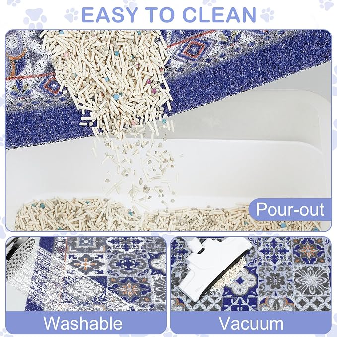 24"x15" Cat Litter Mat Waterproof Non-Slip Litter Trapping Pad | Soft Mesh Litter Box Mat With A Decorative Pattern Captures Scatter Effectively To Keep Floors Clean And Tidy