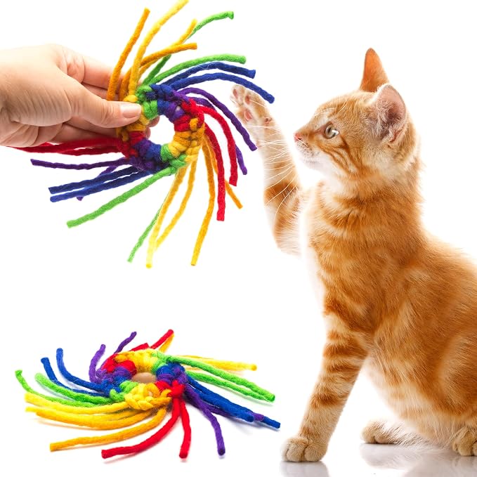 Glaciart One Wool Spider Cat Toy w/Catnip - Soft Fuzzy Enrichment 100% Natural Wool, Interactive Play Cat Toy Set - Safe for Pets, Non-AZO Colored Dyes