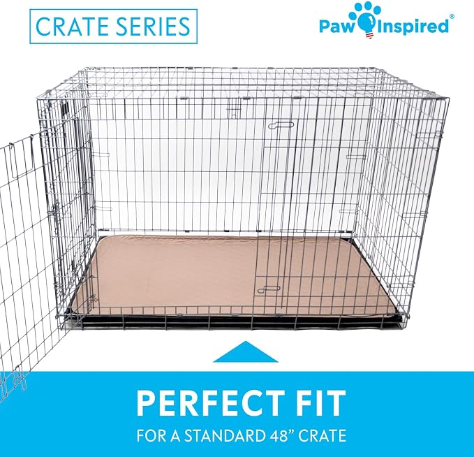Paw Inspired Washable Crate Liners for Dogs, 47x29 Inch, 2 Pack | Fits 48 Inch Kennels, Leakproof, Non-Slip Pee Pads, Reusable Puppy Pads for Potty Training, Whelping, Waterproof Pet Mat