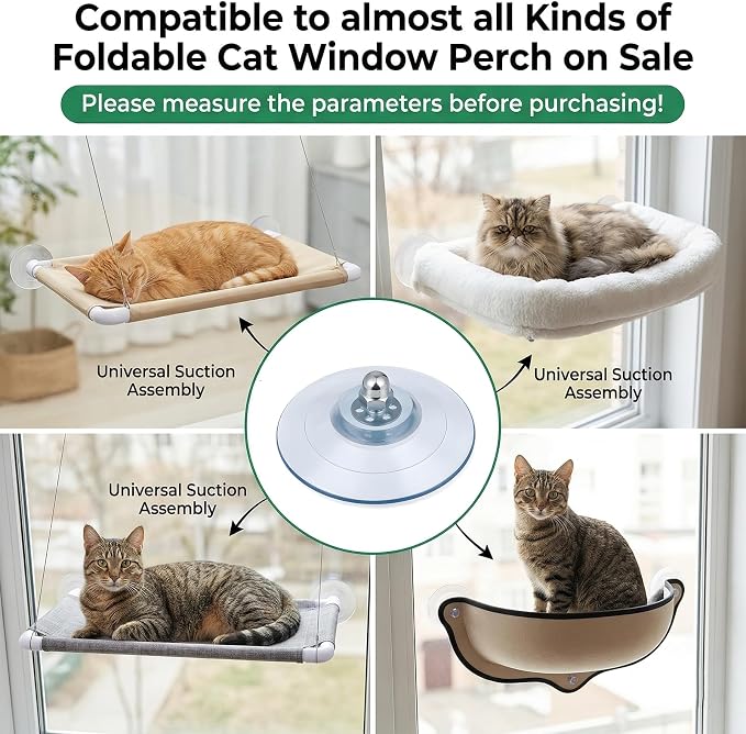 Cat Window Perch Suction Cup, Adhesive Suction Cup with Screws | 4 Pack PVC Sucker Pads, Replacement Strong Suction Cups, for Foldable & Cordless Cat Window, Holds up to 40 lbs