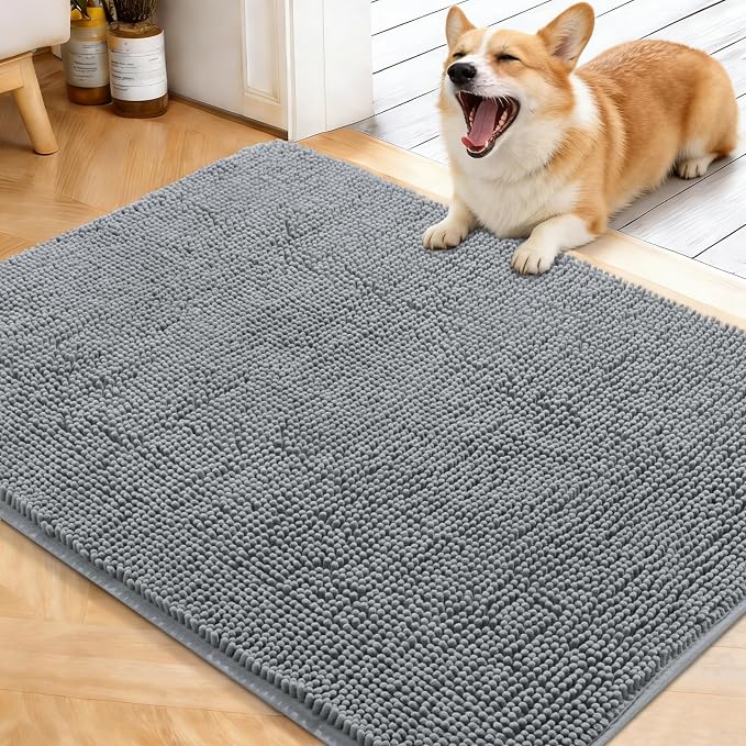 OLANLY Dog Door Mat for Muddy Paws 40x32, Super Absorbent Chenille Mud Mat | Grey, Absorbs Moisture and Dirt, Non-Slip Machine Washable Doormat, Quick-Drying Indoor Entryway Floor Carpet for Dogs