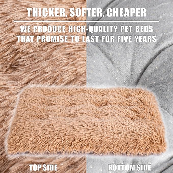Machine Washable Dog Bed, Deluxe Plush Dog Crate Pad and Cat Bed, Anti-Slip Bottom Kennel Pad Mat, Fuzzy Pet Beds for Large, Medium, Small Dogs Breeds (Light Coffee, 36.0"L x 24.0"W x 3.0"Th x 1 Pack)