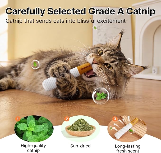 Potaroma 3-Pack Catnip Cat Toys, 15,000mg A+ Pure Kitten Kickers | Funny plush sticks for indoor cats to chew, hug, wrestle and bat; cute for kittens and bored adult cats.
