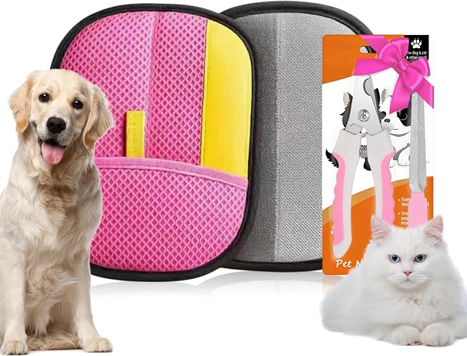 Pet Grooming Glove Set for Dogs & Cats – Premium Pet Hair Removal Glove with Free Nail Clippers & Nail File