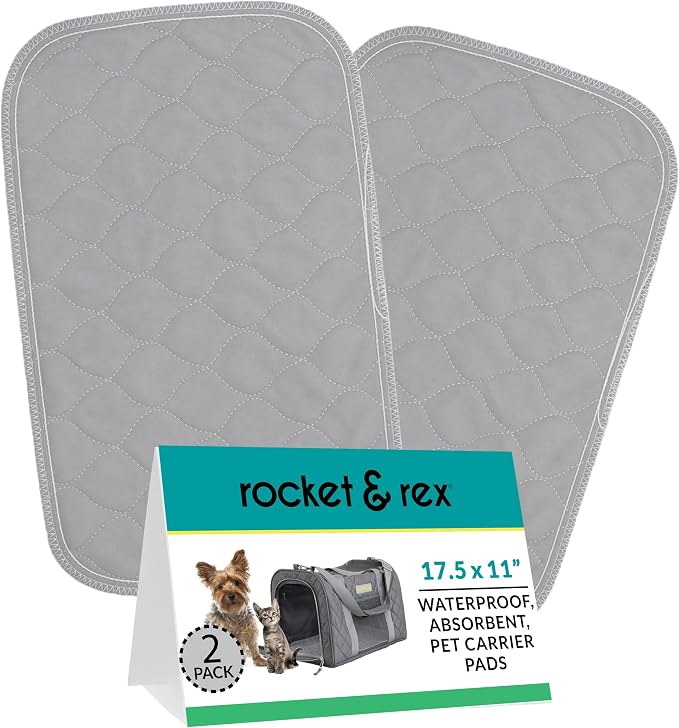 rocket & rex Washable Cat & Dog Carrier Pad, Reusable Liner Insert (2pk) | Waterproof, extra-small (17.5"x11"). Fits litter boxes, crates & travel carriers. OEKO-TEX certified, chemical-free.