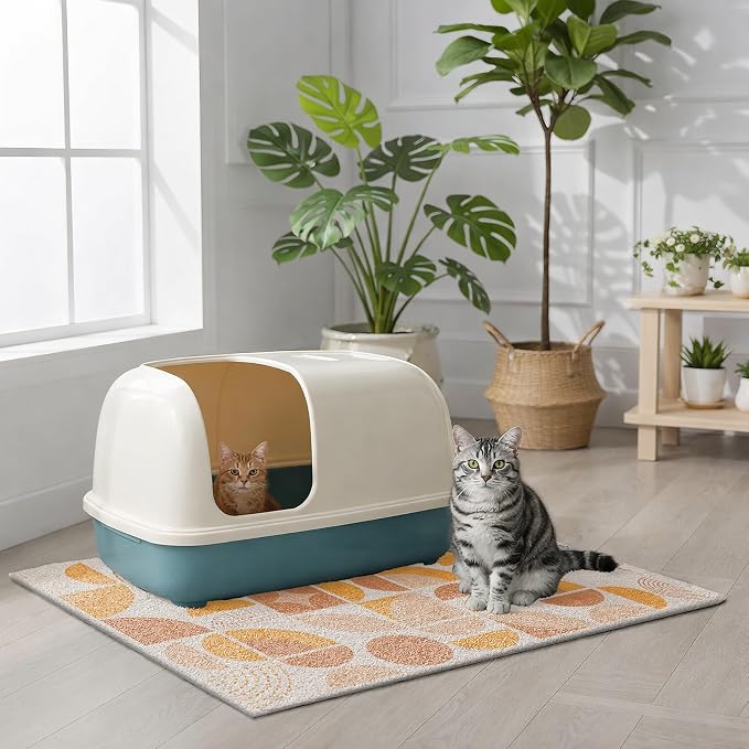 Cat Litter Mat 33" x 22" for Litter Box, Non-Slip Washable Floor Mat with Litter Trapping Design, Scatter Control for Cats and Kittens, Orange