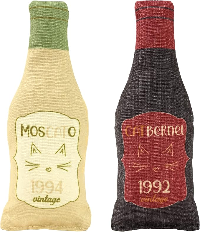 Wine Bottle Catnip Toys for Cats and Kittens Plush Wine Bottle - Funny Cat Toy Moscato and CATbernet - Cat Nip Toy for Wine Drinking Cat Moms and Dads