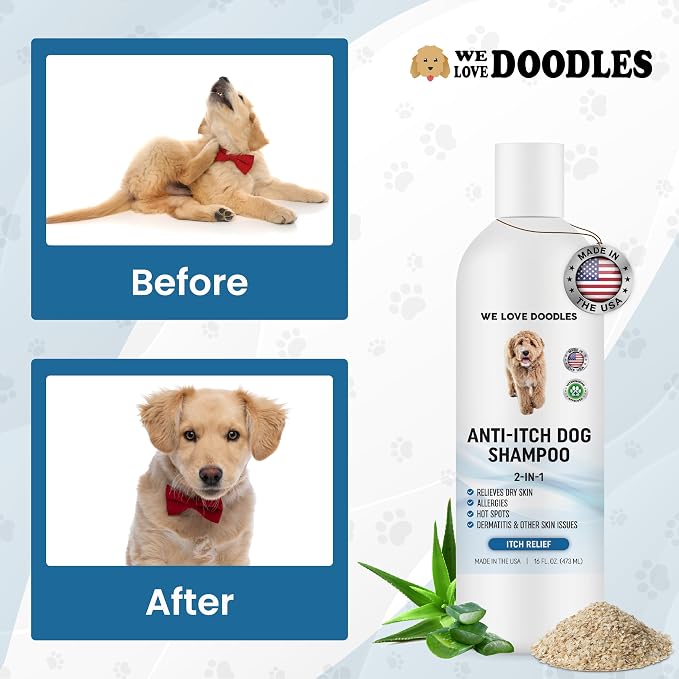 Anti Itch Dog Shampoo & Conditioner for Sensitive & Itchy Skin, Made in USA | Relieves Itchy & Dry Skin, For Irritated Skin & Hot Spots, Hypoallergenic, Tearless & Natural For Puppies, Pets & Cats, USA