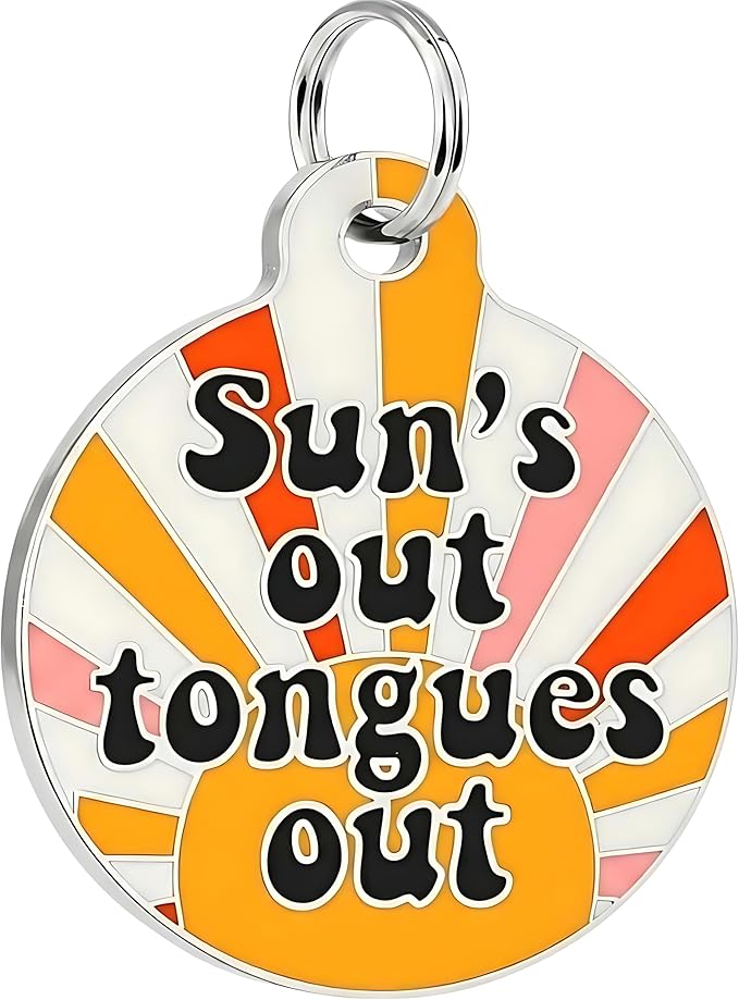 Bad Tags Personalized Dog and Cat ID Tags in 25+ Designs and 2 Sizes - 5 Lines of Custom Engraved Text - Funny Cute Personalized Pet Tags (Sun's Out Tongues Out, Large (1.25 inch))