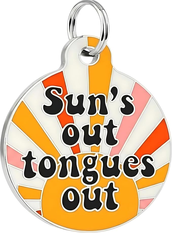 Bad Tags Personalized Dog and Cat ID Tags in 25+ Designs and 2 Sizes - 5 Lines of Custom Engraved Text - Funny Cute Personalized Pet Tags (Sun's Out Tongues Out, Small (1 inch))