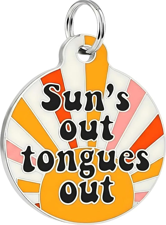 Bad Tags Personalized Dog and Cat ID Tags in 25+ Designs and 2 Sizes - 5 Lines of Custom Engraved Text - Funny Cute Personalized Pet Tags (Sun's Out Tongues Out, Small (1 inch))
