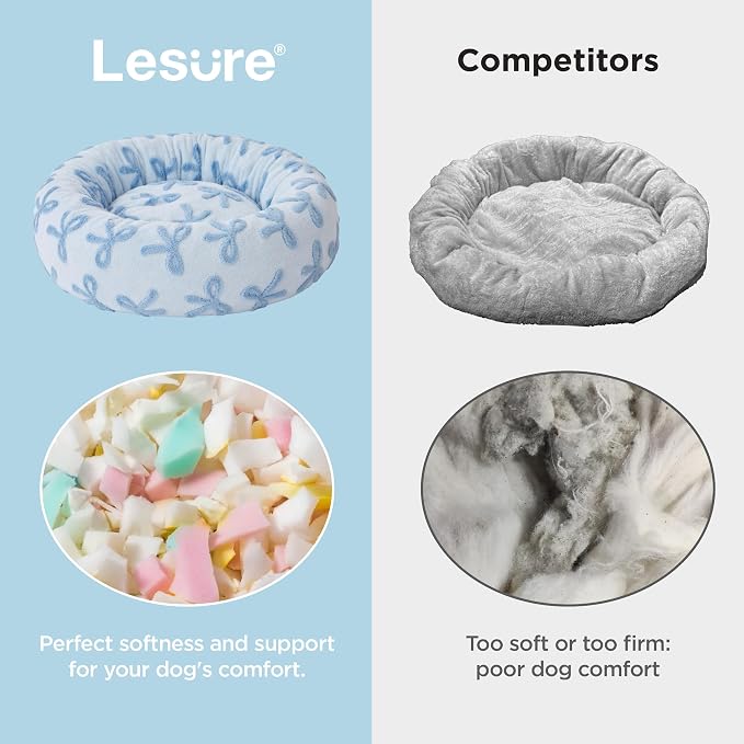 LE SURE Donut Small Dog Bed - Round Cat Beds for Indoor Cats Anti-Anxiety Calming Gift for Pets, Washable Cute Modern Beds with Jacquard Shaggy Plush & Anti Slip Bottom, 23 Inch, Ice Melt