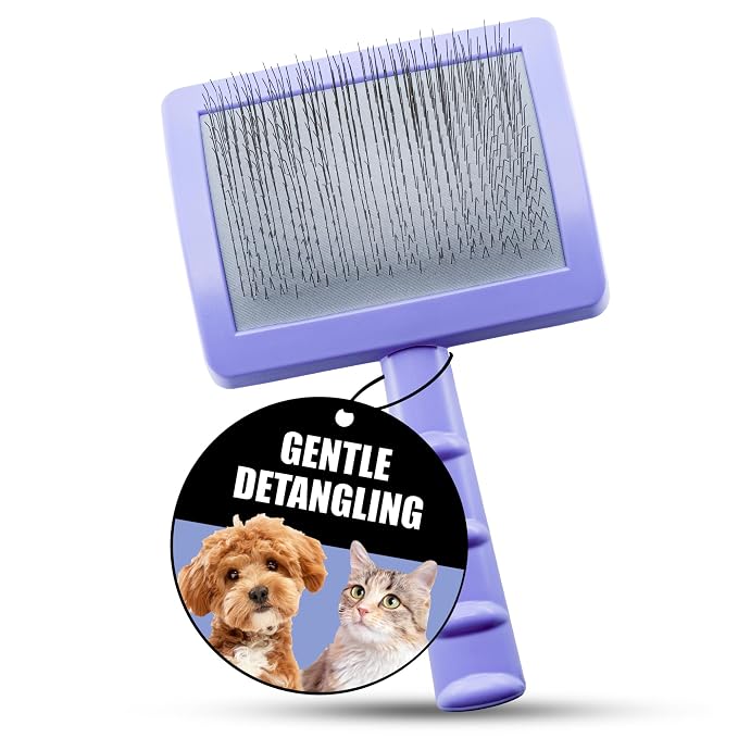 Tauro Pro Line Deshedding Slicker Brush for Dogs & Cats, Soft Pins for Gentle Dematting & Detangling, Grooming Tool for Long & Wavy Coats, Ideal for Spaniels, Non-Slip Grip, Purple, Large Size (L)