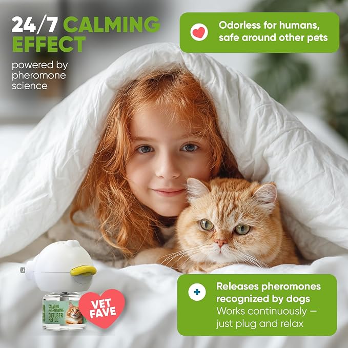 STUNICK CC1 Cat Calming Diffuser, Calming Pheromones, 60 Day Supply, 1 Diffuser and 2 Refills for Stress, Pee Spraying, Cat Fighting, Aggression, Excessive Meowing & Scratching | Odorless
