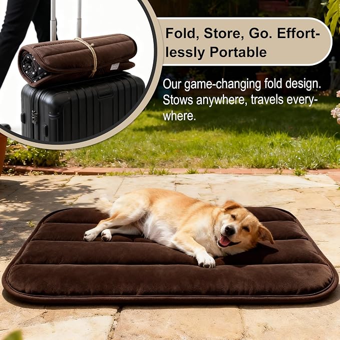 pobopobo Dog Crate Pad, Ultra Soft & Anti-Slip Kennel Mat, Secure Fit for Metal Crates & Dog Cages, Washable Cozy Bed for Small Medium Large Dogs (Dark Brown, M(28"*16"*1.5"))