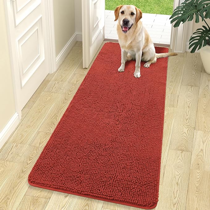 OLANLY Dog Door Mat for Muddy Paws 70x24, Super Absorbent Chenille Mud Mat | Maple Red, Absorbs Moisture and Dirt, Non-Slip Machine Washable Doormat, Quick-Drying Indoor Entryway Floor Carpet for Dogs