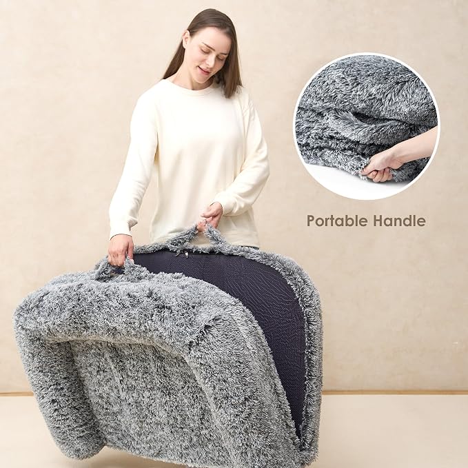 EHEYCIGA Foldable Human Dog Bed, 72"x44"x11" Orthopedic Memory Foam Human Sized Dog Bed, Waterproof Pet Bed for People, Faux Fur Pet Couch for Adult with Non-Slip Bottom, Grey