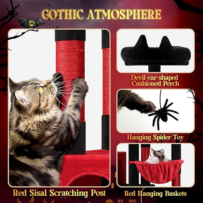 Globlazer Gothic Giant Cat Tree for Indoor Large Cat, 83in, F83, Blood-Goth | XXL Cat Tower with 9 Scratching Posts for 20lb+ Heavy Duty Large Adult Cats