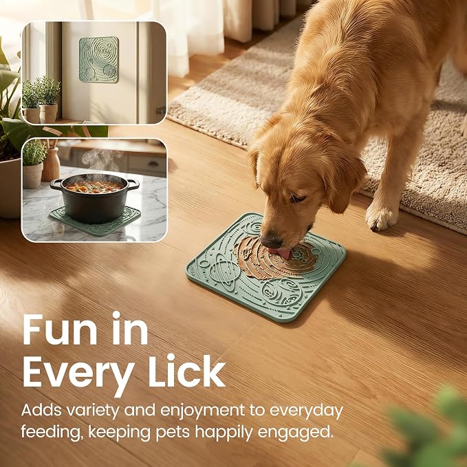 OHMO Lick Mat for Dogs and Cats(Large, Camo&Light Green, 2pcs) Enrichment Accessories Toy Space Star Easy Clean Pet Slow Feeder/Suction Cups, Licking Pad for Anxiety Relief and Boredom Reduction