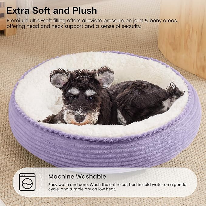 Love's cabin Round Donut Cat and Dog Cushion Bed, 24in Pet Bed for Small or Medium Dogs, Anti-Slip & Water-Resistant Bottom, Soft Durable Fabric Pet Beds, Washable Calming Cat Bed Violet