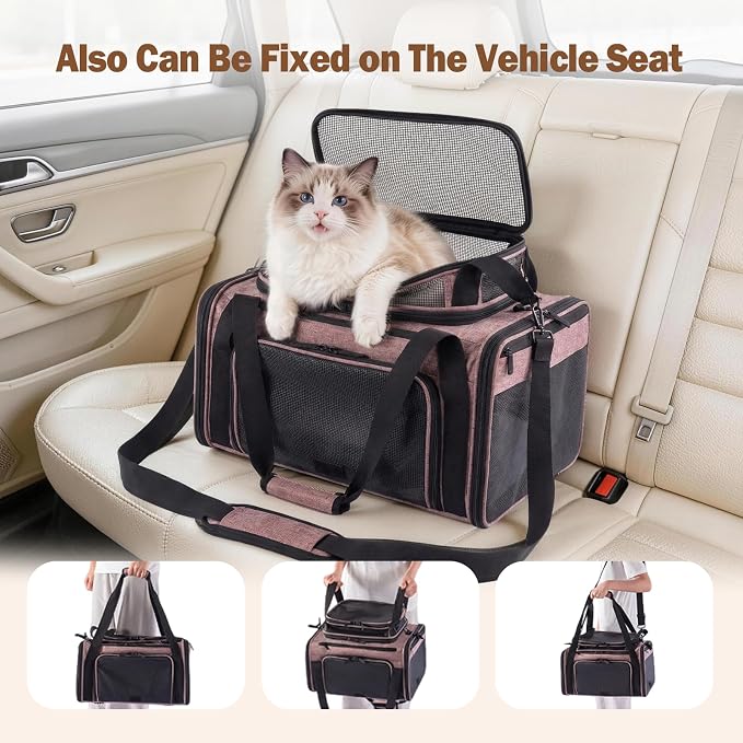 Cat Carrier Soft Sided, Expandable Pet Carrier for Medium Small Pets, Collapsible Travel Carrier with Hard Shell, 360° Panoramic Mesh, Washable Waterproof Pad | – 17.3×13.8×9.4 (Blue)