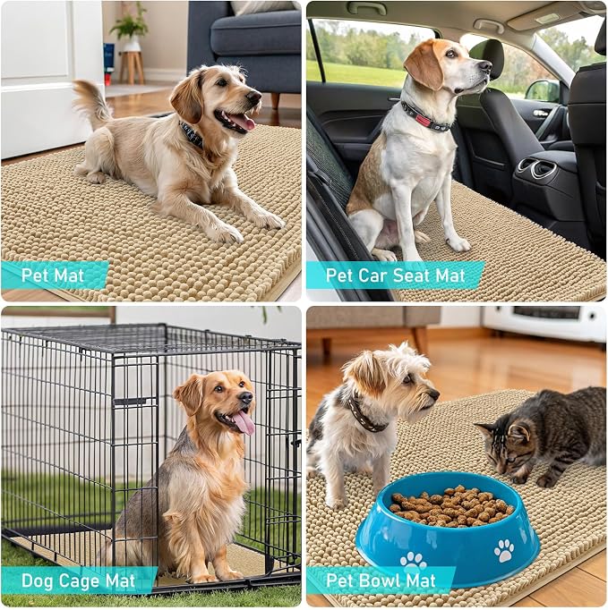 OLANLY Dog Door Mat for Muddy Paws 40x24, Super Absorbent Chenille Mud Mat | Beige, Absorbs Moisture and Dirt, Non-Slip Machine Washable Doormat, Quick-Drying Indoor Entryway Floor Carpet for Dogs