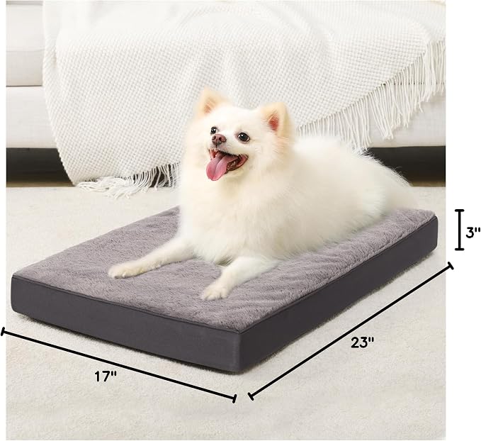 KSIIA Orthopedic Dog Bed for Small Dogs with Waterproof, Dark Grey, 23x17 | Deluxe Soft Plush Dog Crate Bed, Washable Pet Mat with Removable Cover & Egg Crate Foam for Small Dogs Sleeping & Relaxing