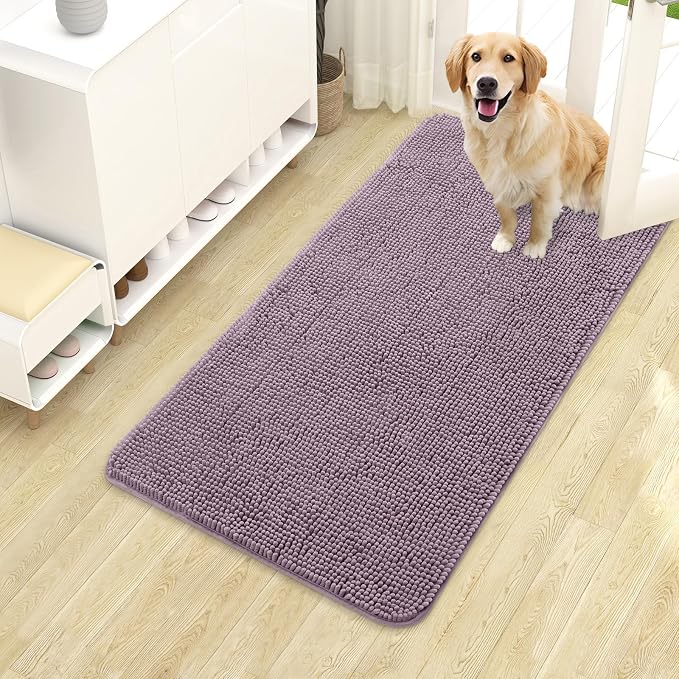 OLANLY Dog Door Mat for Muddy Paws 40x24, Super Absorbent Chenille Mud Mat | Deep Plum, Absorbs Moisture and Dirt, Non-Slip Machine Washable Doormat, Quick-Drying Indoor Entryway Floor Carpet for Dogs