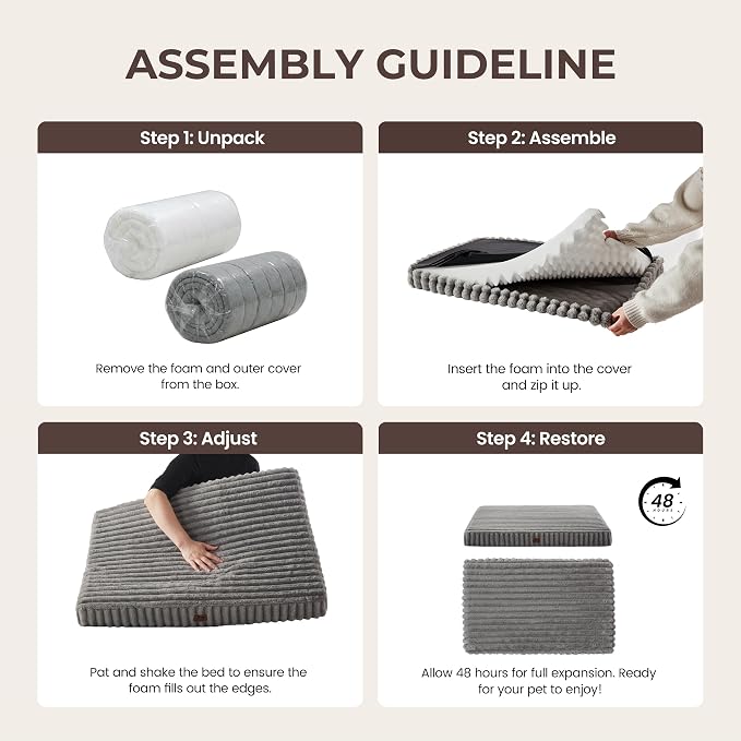 Dog Bed Small Sized for Crate, Orthopedic Pet Pad for Dogs with Removable Washable Cover, Waterproof Dogs Beds Up to 25 lbs, Soft Plush Surface & Egg Foam for Calming, 23x18x3 Inch, Grey