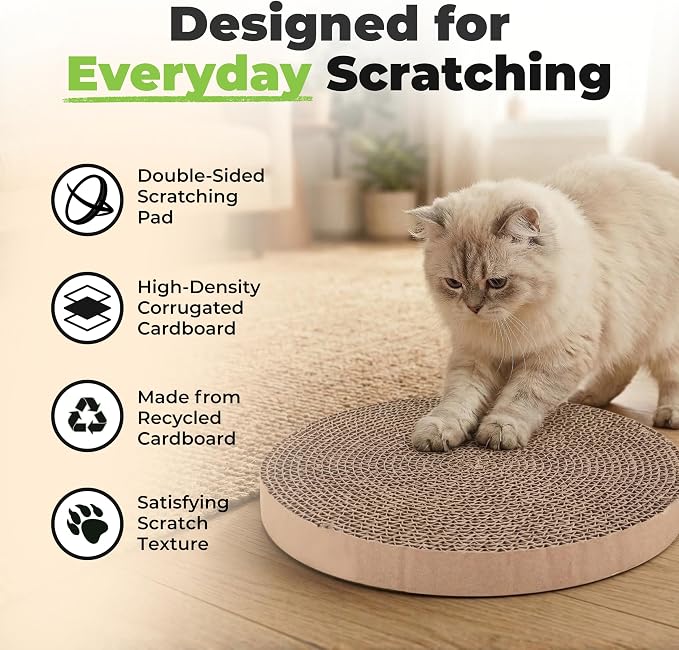 Best Pet Supplies Catify Cat Scratcher, Fun Interactive Scratchers, Posts, Poles, Claw Safe, Furniture Saver Indoor Play Support Natural Cat Behaviors Heavy Duty - Round(3 Pack)