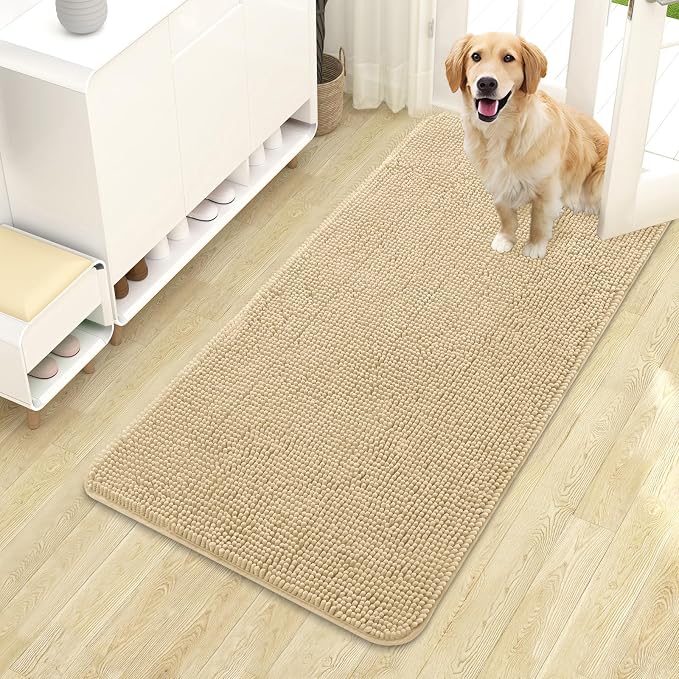 OLANLY Dog Door Mat for Muddy Paws 44x24, Super Absorbent Chenille Mud Mat | Sand, Absorbs Moisture and Dirt, Non-Slip Machine Washable Doormat, Quick-Drying Indoor Entryway Floor Carpet for Dogs