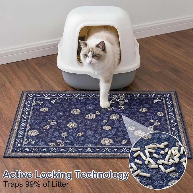 Glittme Cat Litter Mat, 33"x22" Non-Slip Washable Trapping Mat for Cats | Litter Trapping Mat With Thick PVC Coil To Catch Scatter, Soft On Paws And Waterproof Bottom To Protect Floors