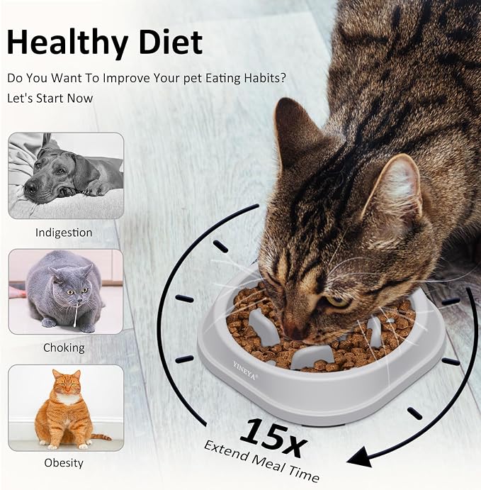 YINEYA 2PCS Anti-Choking Slow Feeder Dog Bowls Small Size Dog, Slow Feeder Cat Bowl, Supplies and Puzzle for Pet