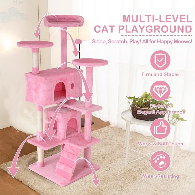 70'' Tall Multi-Level Cat Tree for Indoor Cats, Furniture With Scratching Post, Platform, Condo, Tower With Funny Toy, Corner Tree for Medium Cats