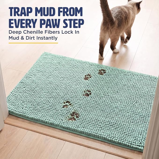 Muddy Mat® | Cat Litter Mat 19"x30", Litter Trapping Mat, Super Absorbent Scatter Control, Soft on Paws, Slip Resistant Washable Kitty Litter Mat, Traps Litter, Protects Floors, Seafoam Green