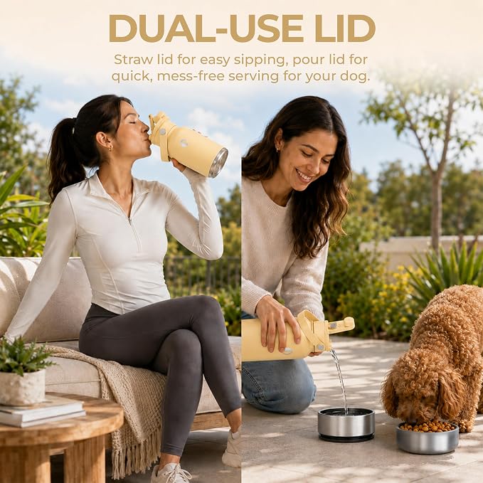 32 oz. Dog Water Bottle, Insulated Dog Travel Water Bottle, Stainless Steel Pet Water Bottle Dispenser Portable Food and Water Bowl for Dogs for Walking Dog Canteen Travel Kit
