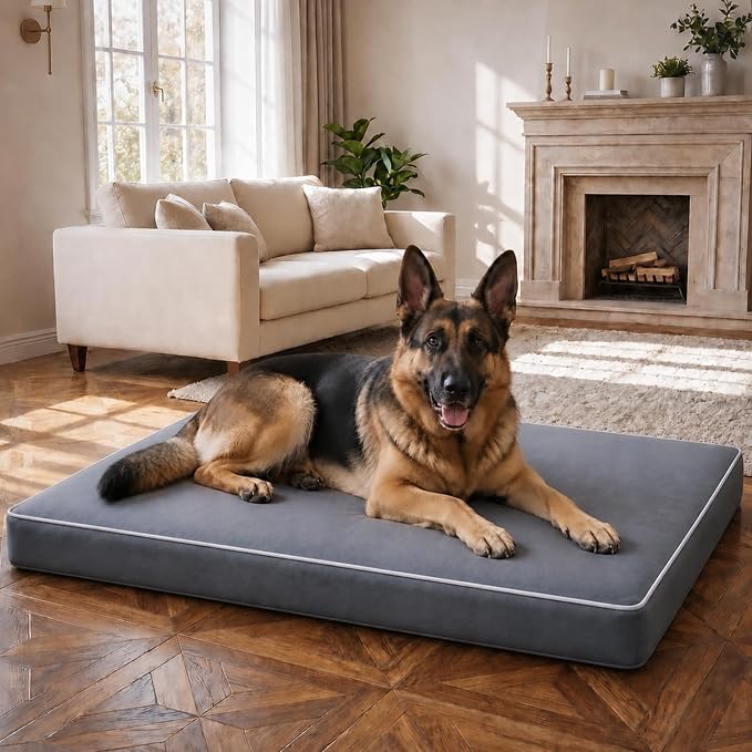 Orthopedic Dog Mat, 100% Waterproof 28D Foam Bed, Washable | High-density egg-crate foam, Short Plush, Sherpa Fleece, Orthopedic Joint Support, Machine Washable