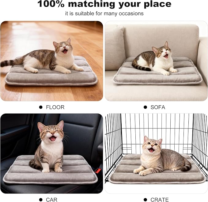 pobopobo Dog Crate Pad, Ultra Soft & Anti-Slip Kennel Mat, Secure Fit for Metal Crates & Dog Cages, Washable Cozy Bed for Small Medium Large Dogs (Light Brown, XS(18"*12"*1.5"))