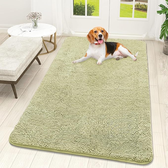 OLANLY Dog Door Mat for Muddy Paws 59x32, Super Absorbent Chenille Mud Mat | Vanilla, Absorbs Moisture and Dirt, Non-Slip Machine Washable Doormat, Quick-Drying Indoor Entryway Floor Carpet for Dogs