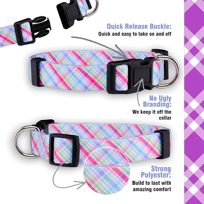 Native Pup Easter Dog Collar, Cute Spring Gift for Puppies, Pink Pastel, Eggs, Chicks, Bunny Adjustable for Small, Medium, Large Breeds (Pastel, Medium)