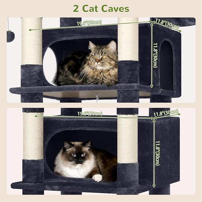 Globlazer Giant Tall Heavy Duty Cat Tower for Indoor Large Cats, F83B | XXL Multi-Level Large Cat Condo with 8 Scratching Posts, Hammock, 2 Cat Caves, 2 Platform, Dark Grey