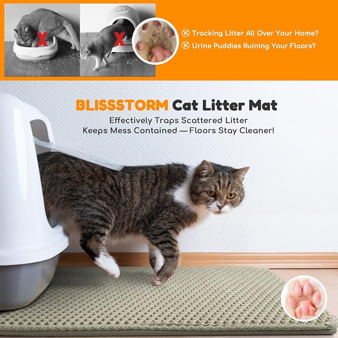 Cat Litter Mat 47"x27",Double Layer EVA litterbox Mat Beige | Extra Large Honeycomb, Waterproof & non-slip, Odor-free, easy clean, washable durable floor protector,scatter control