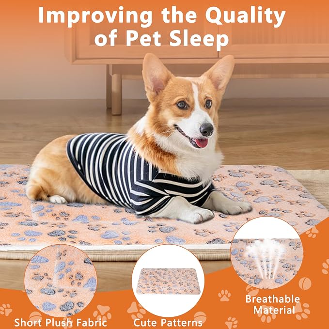 Dog Bed Mat,Soft Dog Kennel Pad with Cute Pattern (Orange Paw, M) | Multi-Size Durable & Machine Washable,Pet Pad for Dogs & Cats