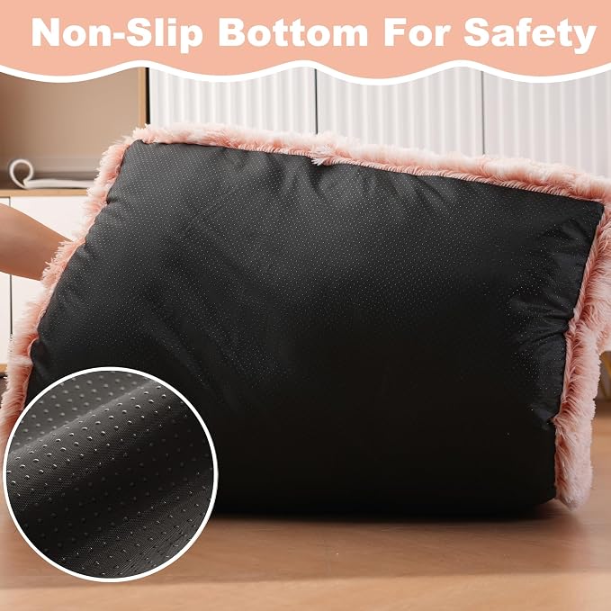 Bedfolks Waterproof Dog Crate Bed with Removable Washable Cover, Plush Faux Fur Pad, Extra Large, Fluffy Kennel Bed, 41"x27", Pink
